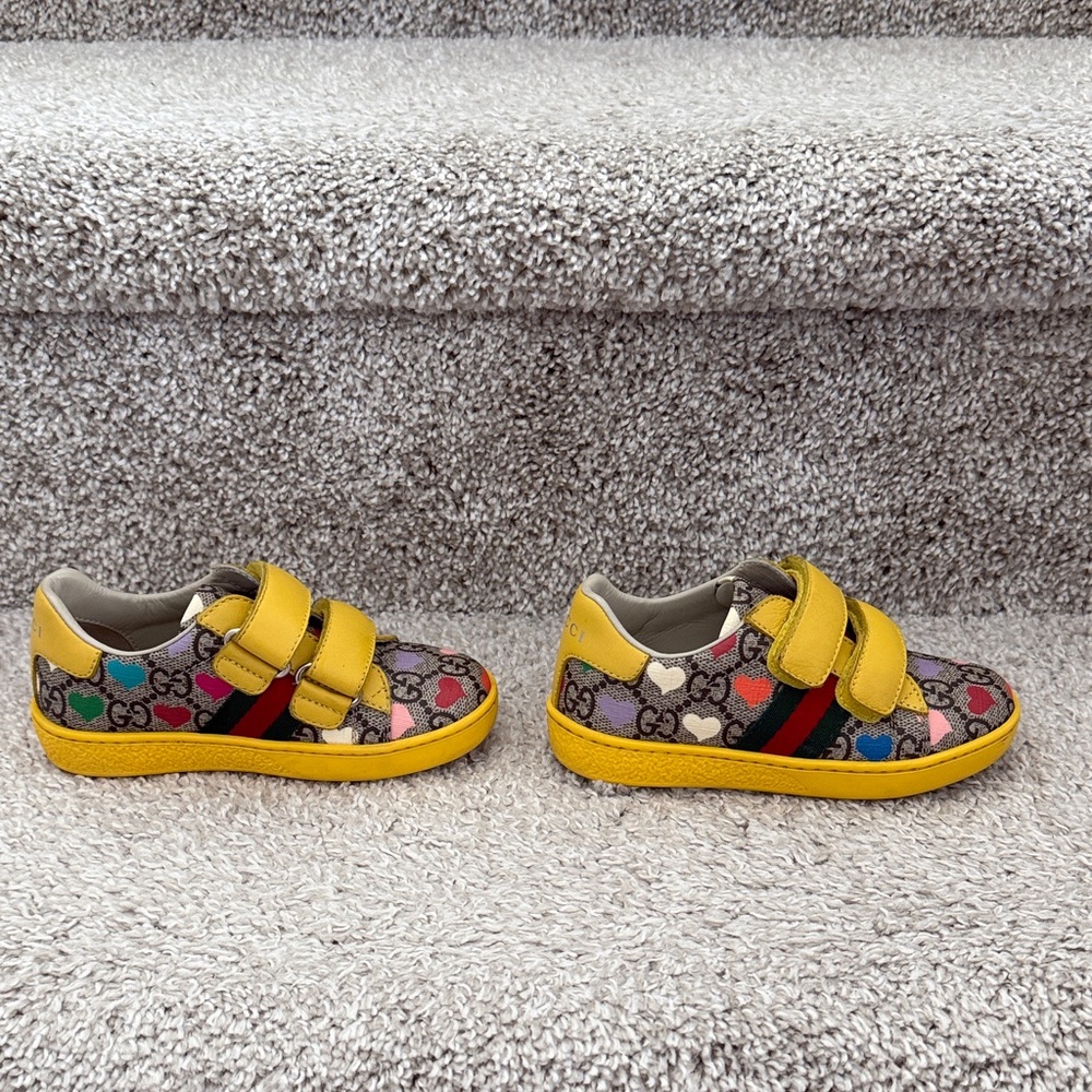 Gucci Kids Yellow Heart GG Canvas Velcro Sneakers - Picture 5 of 9